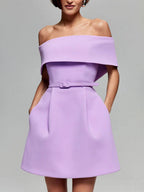 Haziel Women's Skater Dress – Sleeveless Boat Neck Belted Cocktail Dress