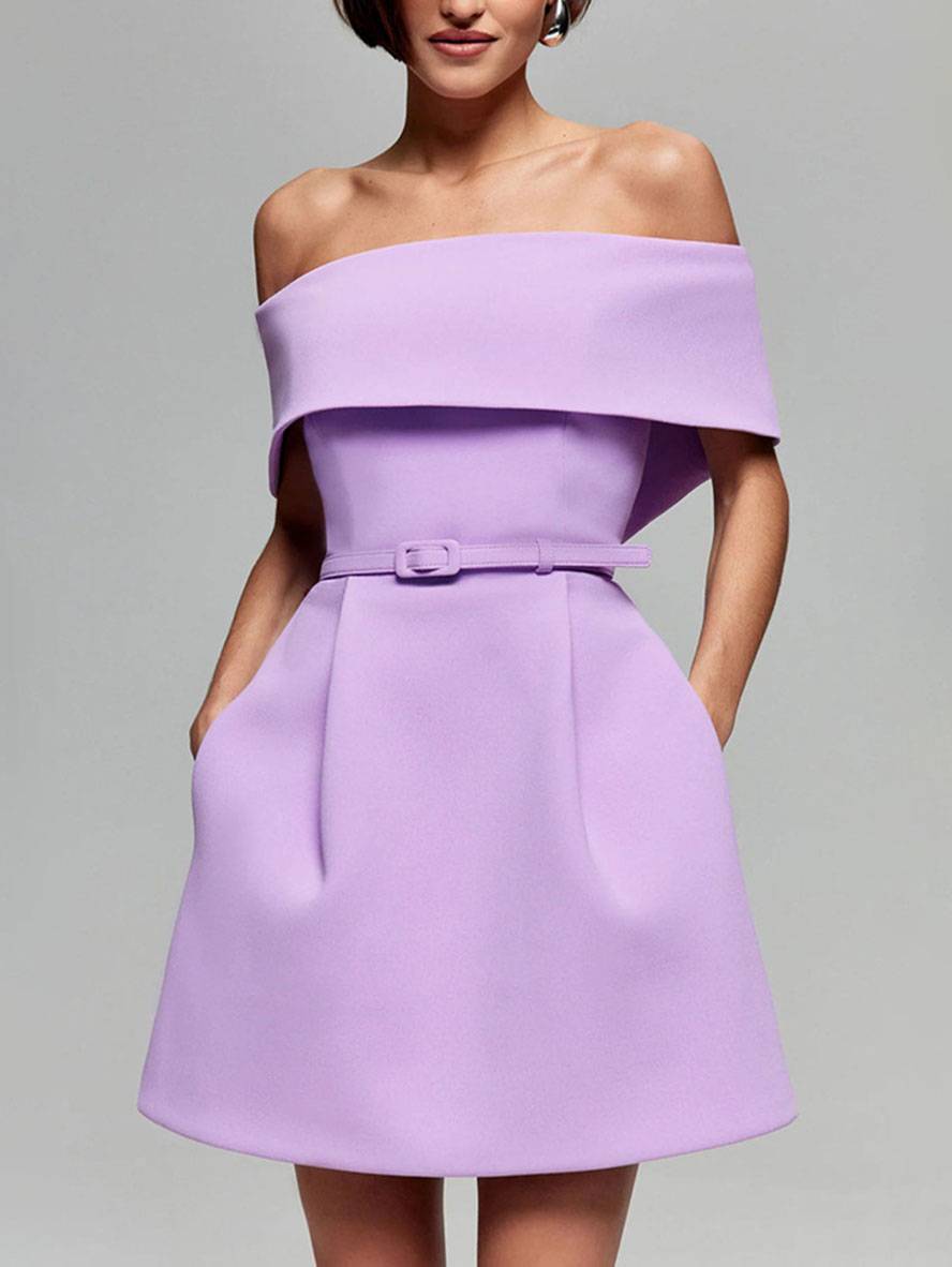 Haziel Women's Skater Dress – Sleeveless Boat Neck Belted Cocktail Dress