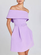 Haziel Women's Skater Dress – Sleeveless Boat Neck Belted Cocktail Dress