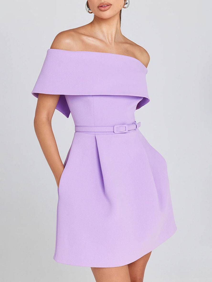 Haziel Women's Skater Dress – Sleeveless Boat Neck Belted Cocktail Dress