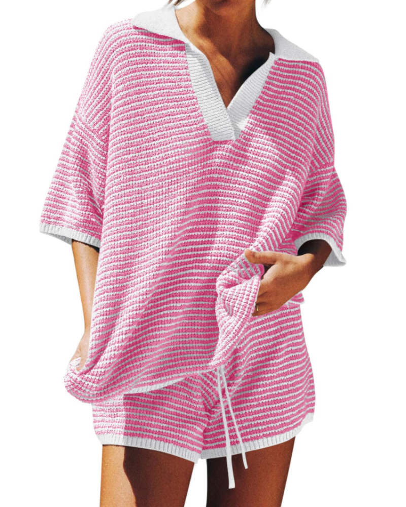 Chloe Lounge Set | Oversized V-Neck Sweater & High-Waisted Shorts 10