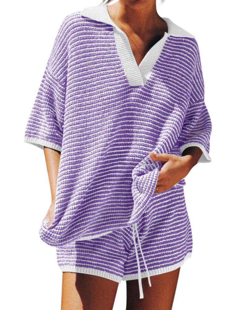 Chloe Lounge Set | Oversized V-Neck Sweater & High-Waisted Shorts 12