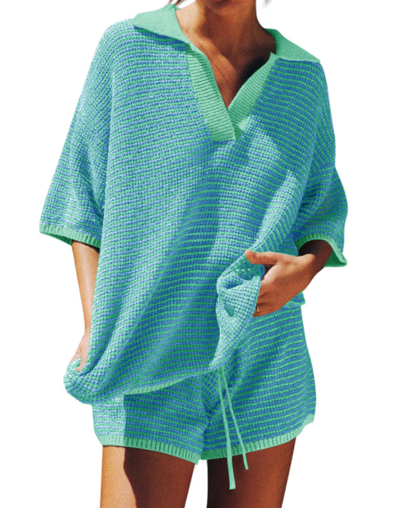 Chloe Lounge Set | Oversized V-Neck Sweater & High-Waisted Shorts 14