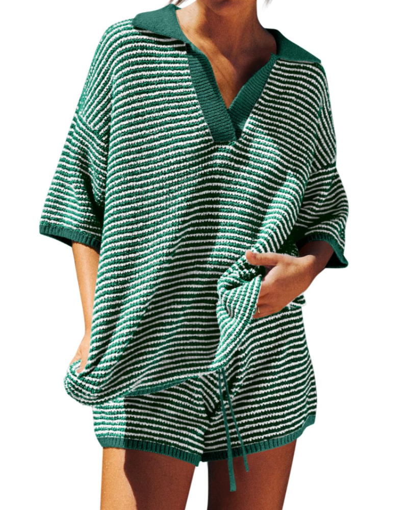 Chloe Lounge Set | Oversized V-Neck Sweater & High-Waisted Shorts 15