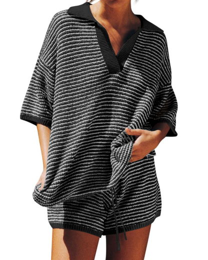 Chloe Lounge Set | Oversized V-Neck Sweater & High-Waisted Shorts 16