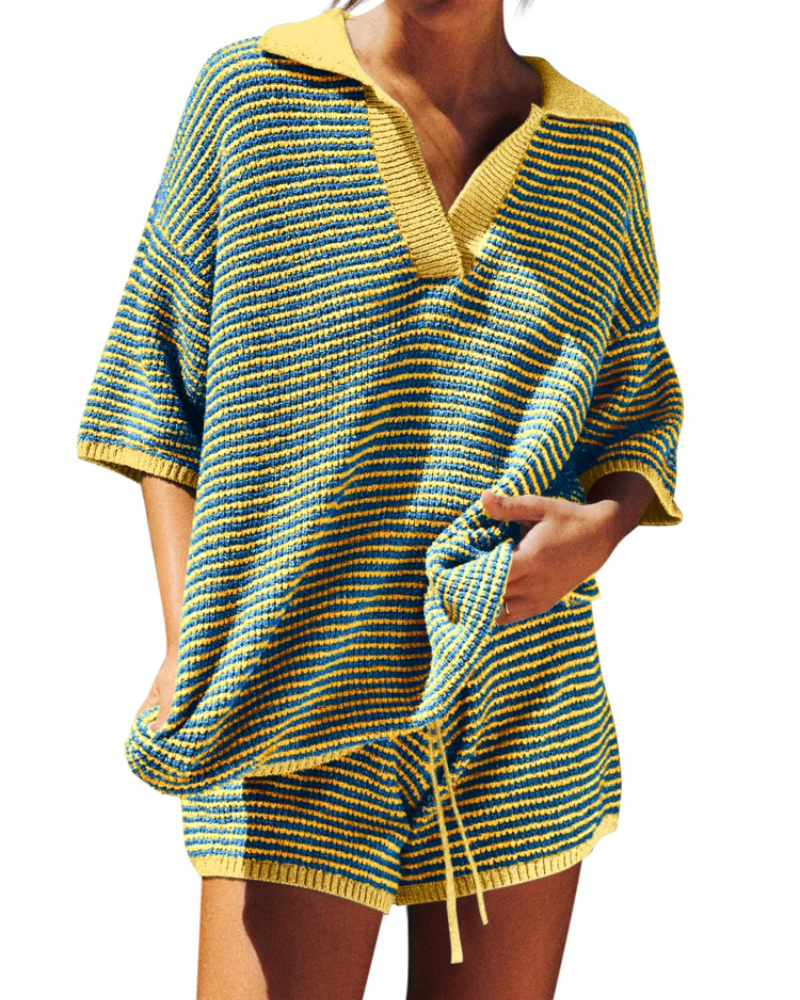 Chloe Lounge Set | Oversized V-Neck Sweater & High-Waisted Shorts 20