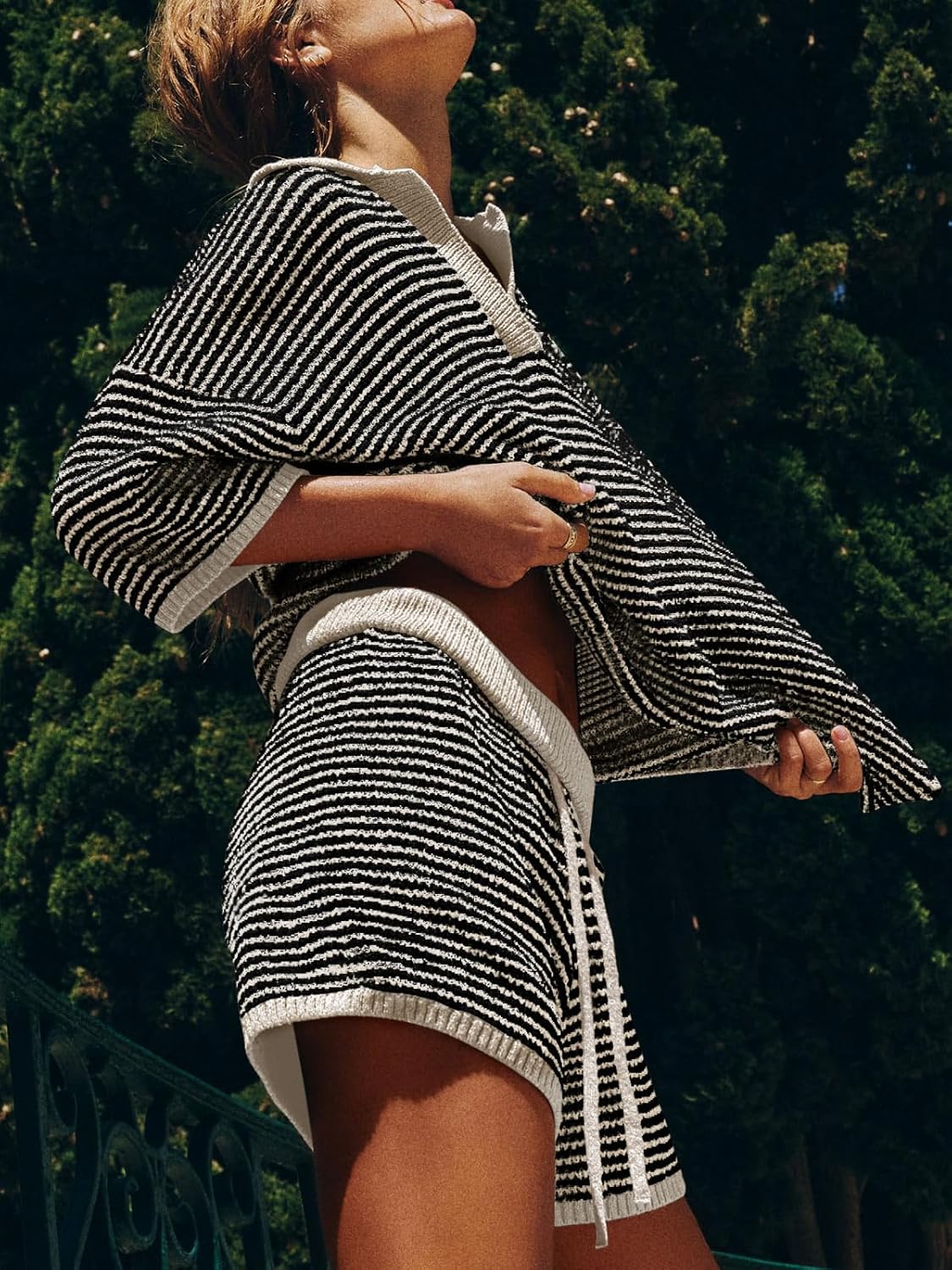 Chloe Lounge Set | Oversized V-Neck Sweater & High-Waisted Shorts 5
