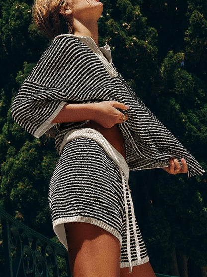 Chloe Lounge Set | Oversized V-Neck Sweater & High-Waisted Shorts 5