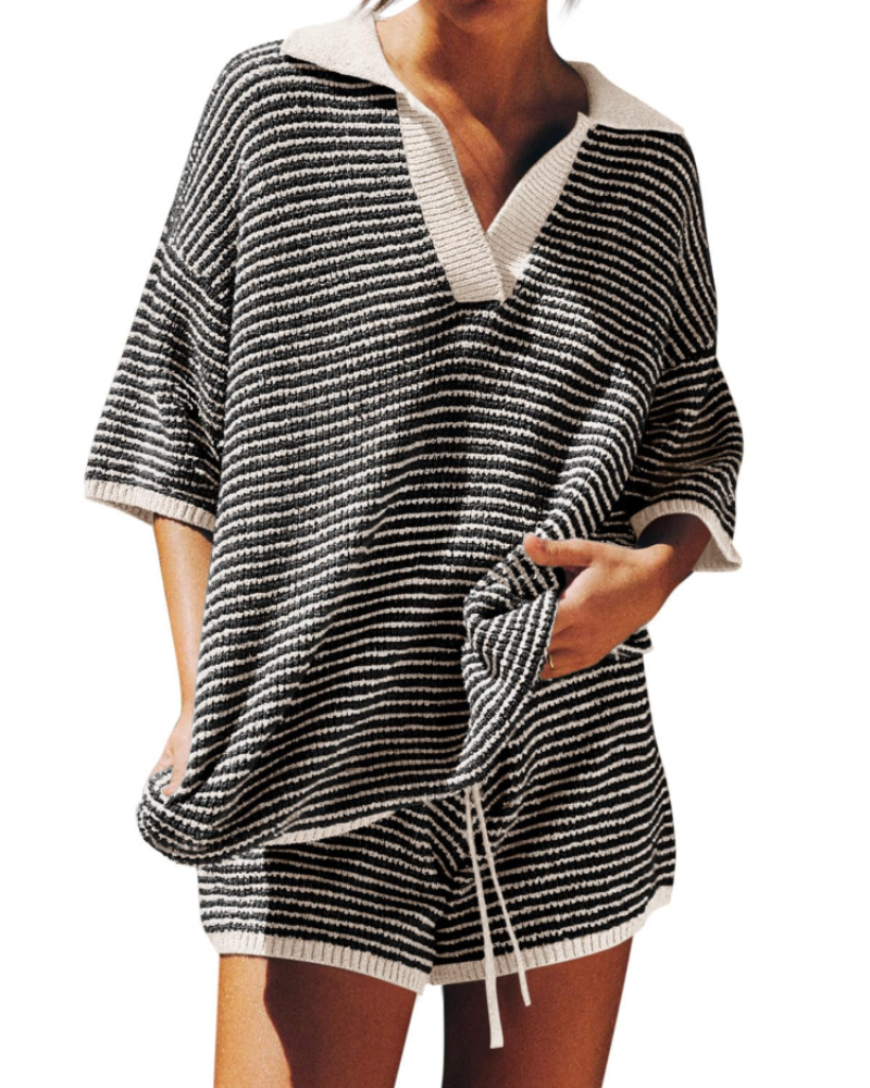 Chloe Lounge Set | Oversized V-Neck Sweater & High-Waisted Shorts 6