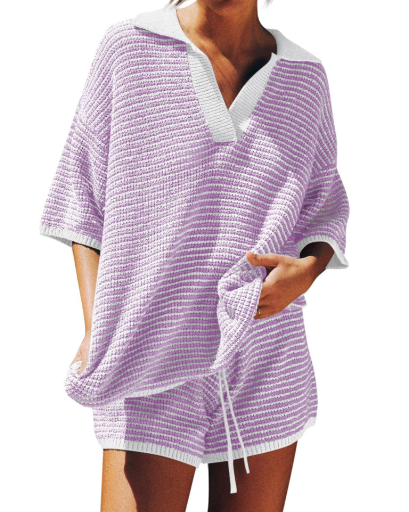 Chloe Lounge Set | Oversized V-Neck Sweater & High-Waisted Shorts 8