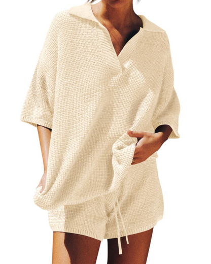 Chloe Lounge Set | Oversized V-Neck Sweater & High-Waisted Shorts 9