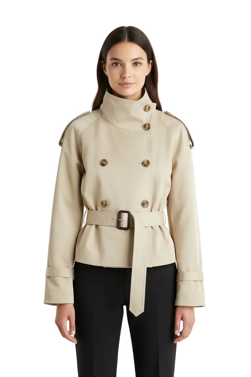 Chloé Short Trench Coat | Adjustable Belt, Stand-Up Collar 1