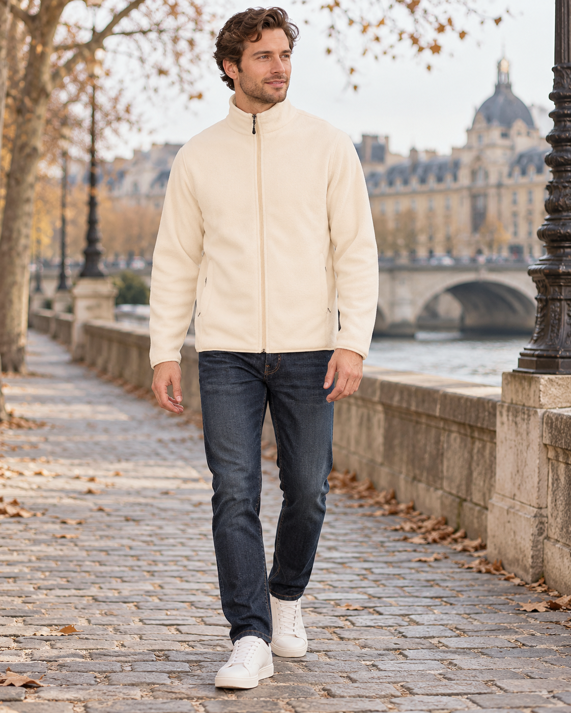 Kian Men's Midweight Fleece Jacket in Recycled Polyester with Full Zip and Stand-Up Collar