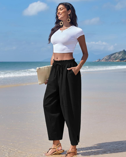 Crisp Harem Pants Women | Lightweight, High Elastic Waist, Bohemian Style 0