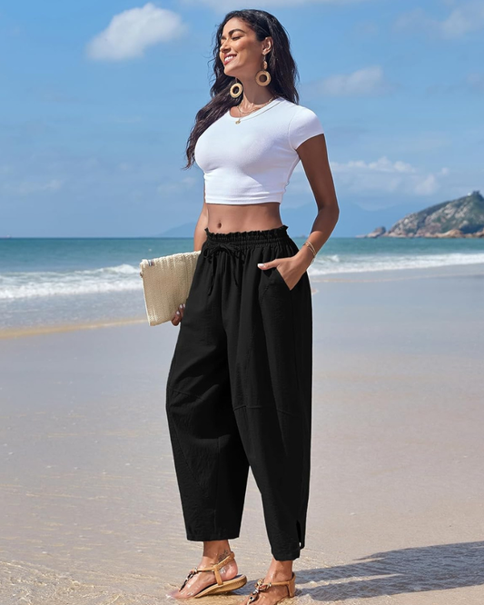 Crisp Harem Pants Women | Lightweight, High Elastic Waist, Bohemian Style 0