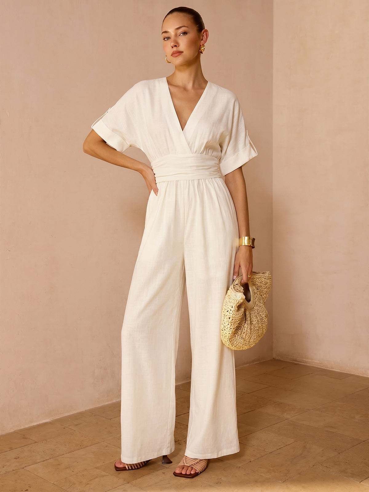 Dalia Jumpsuit | Elegant V-Neckline, Wide Leg Design for Women 0