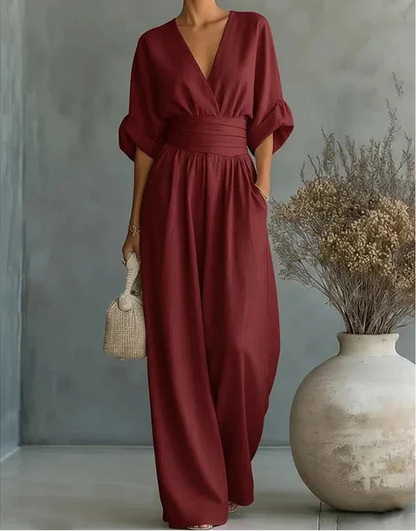 Dalia Jumpsuit | Elegant V-Neckline, Wide Leg Design for Women 10