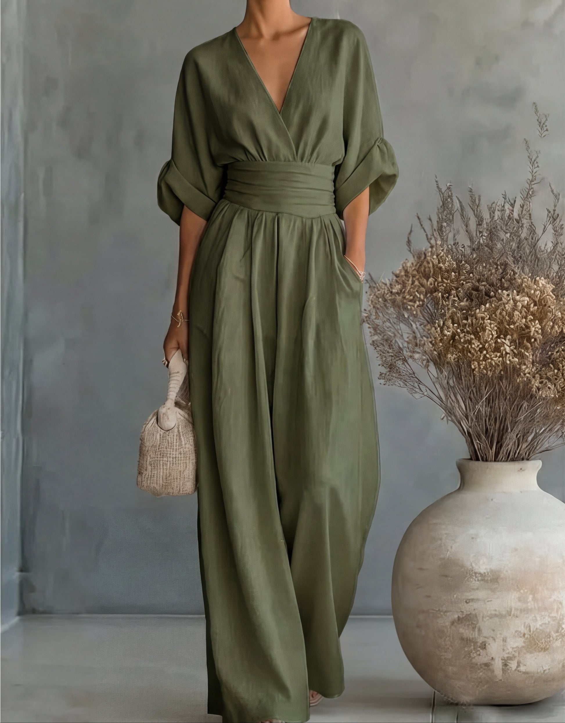 Dalia Jumpsuit | Elegant V-Neckline, Wide Leg Design for Women 11