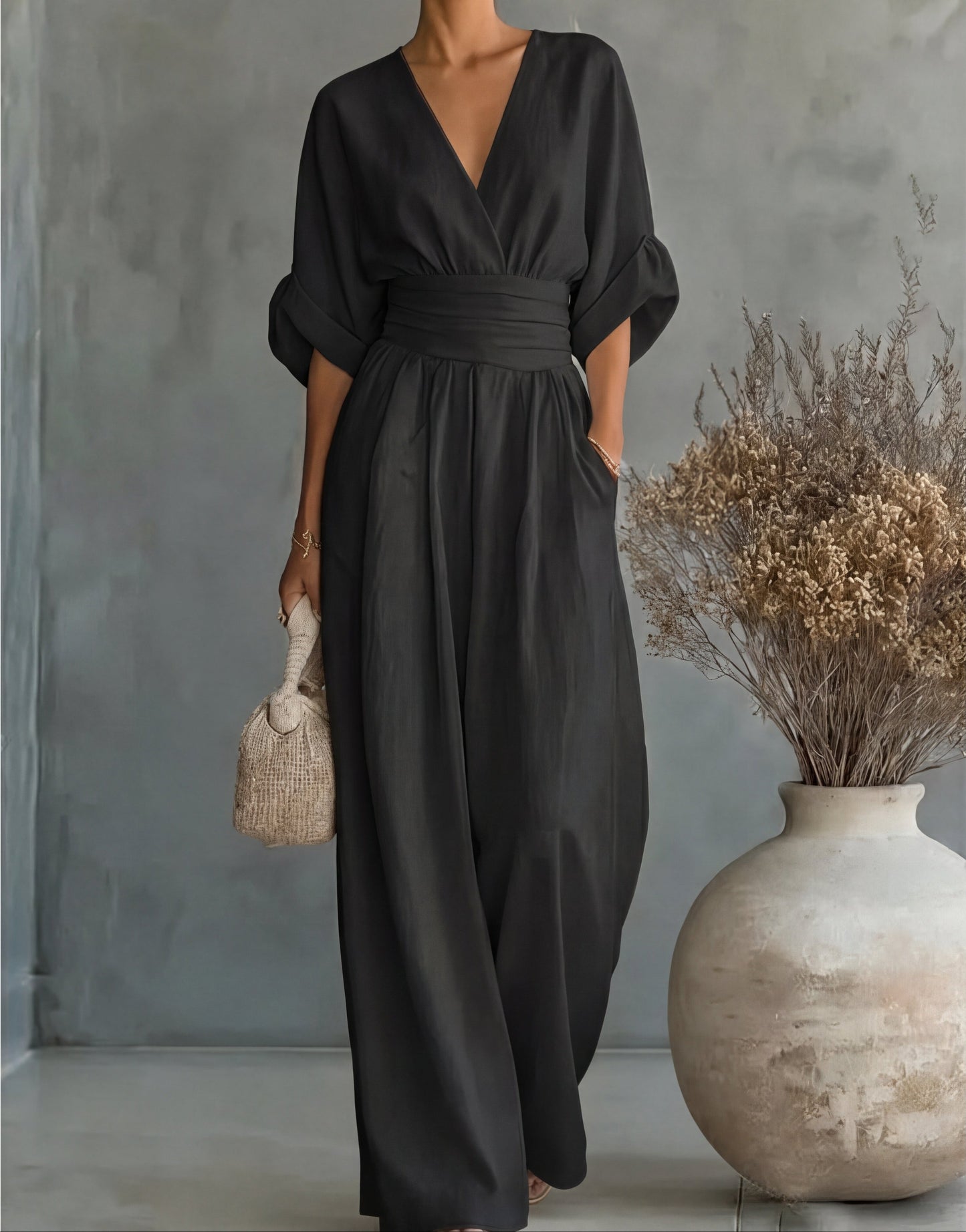 Dalia Jumpsuit | Elegant V-Neckline, Wide Leg Design for Women 13