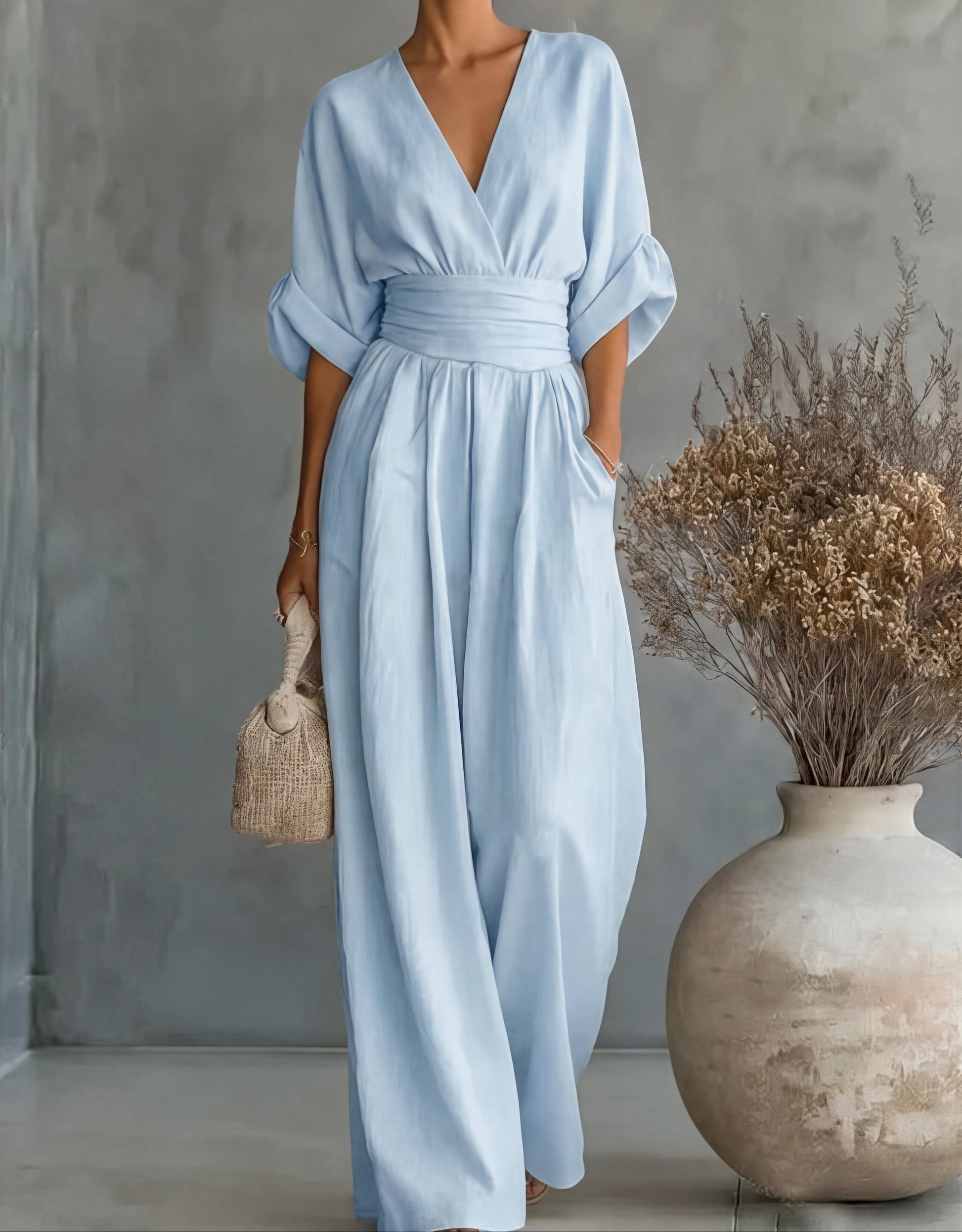 Dalia Jumpsuit | Elegant V-Neckline, Wide Leg Design for Women 15