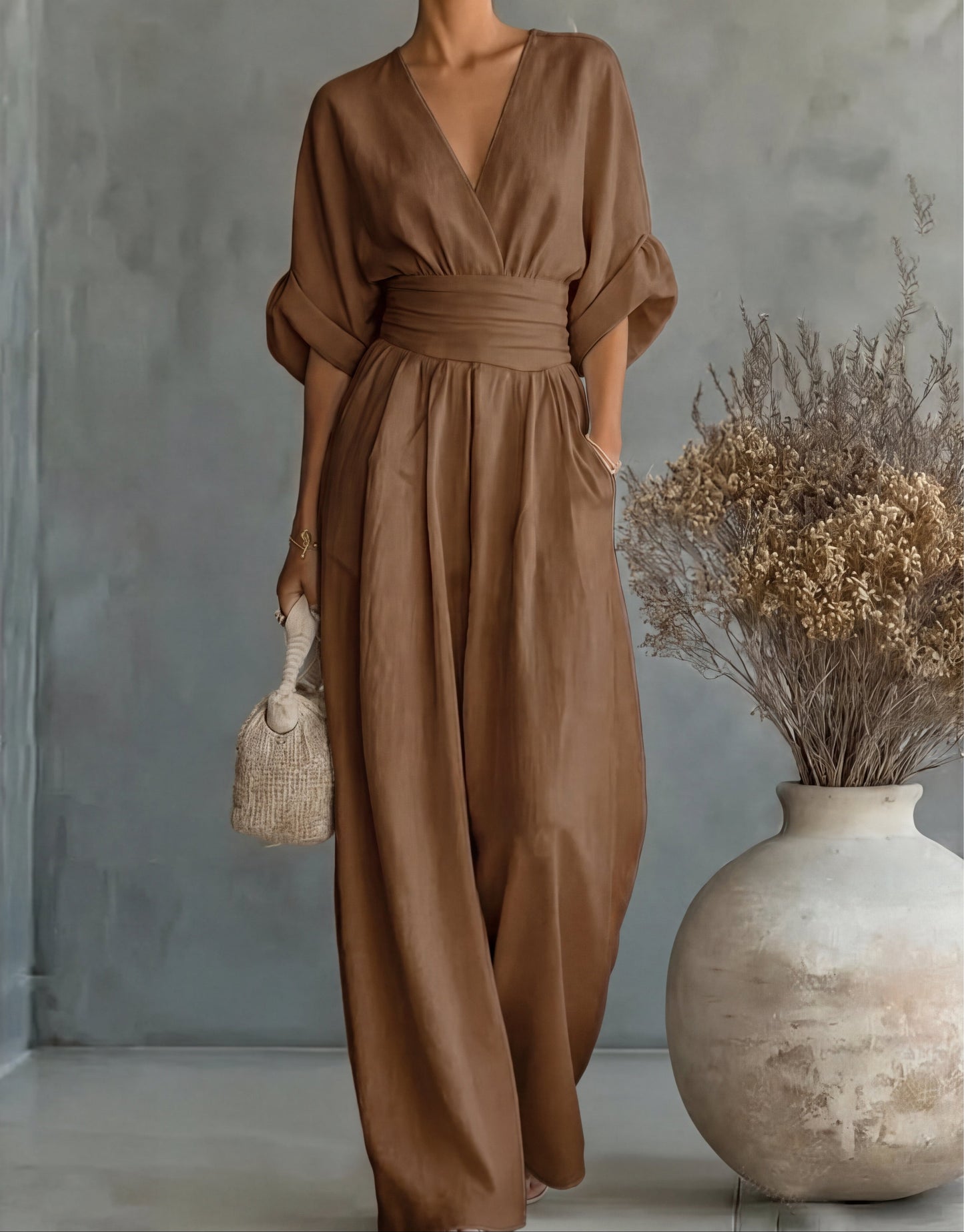 Dalia Jumpsuit | Elegant V-Neckline, Wide Leg Design for Women 16