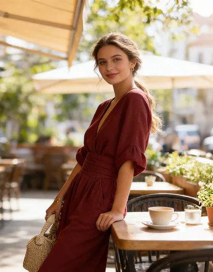 Dalia Jumpsuit | Elegant V-Neckline, Wide Leg Design for Women 6
