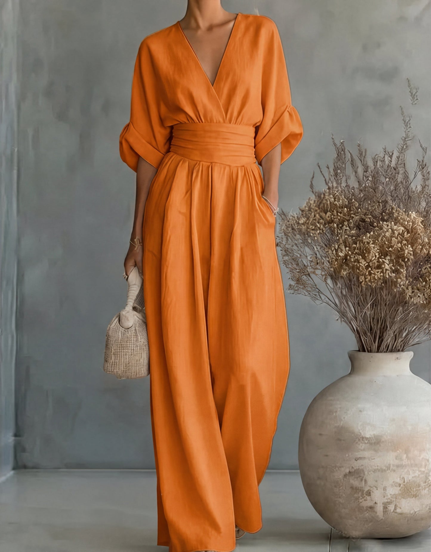 Dalia Jumpsuit | Elegant V-Neckline, Wide Leg Design for Women 9
