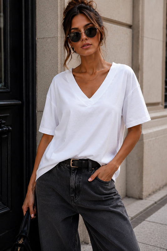 Dalia Women's Top | Cotton V Neck, Short Sleeve, Relaxed Fit 0