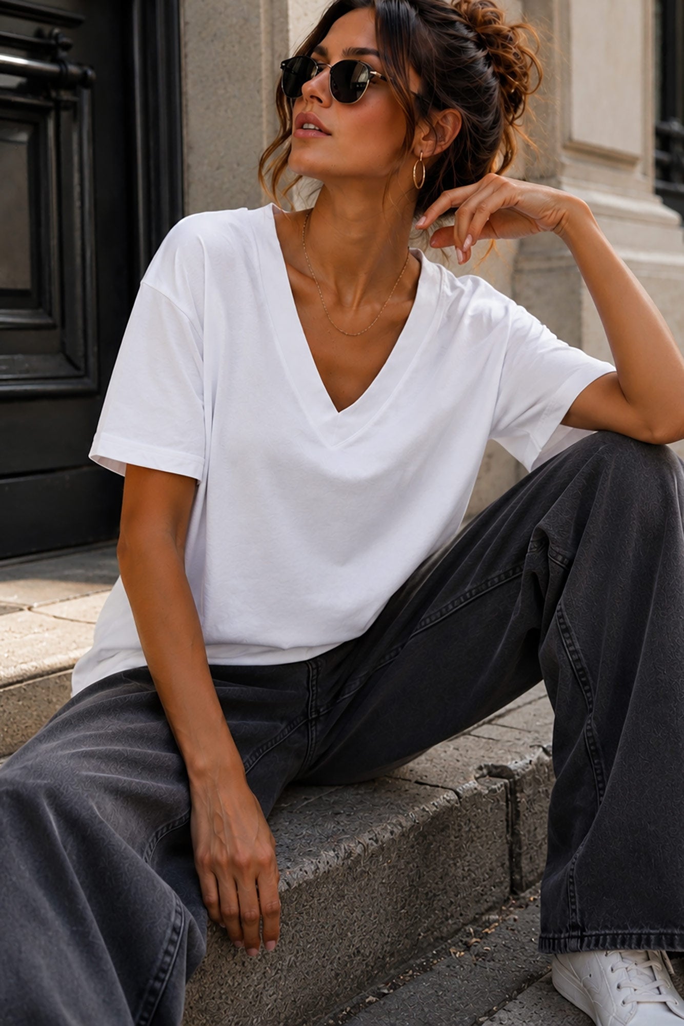 Dalia Women's Top | Cotton V Neck, Short Sleeve, Relaxed Fit 1