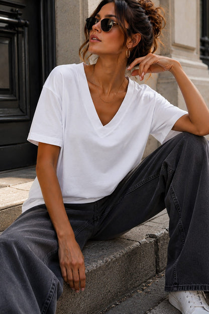 Dalia Women's Top | Cotton V Neck, Short Sleeve, Relaxed Fit 1