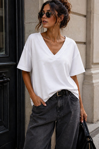 Dalia Women's Top | Cotton V Neck, Short Sleeve, Relaxed Fit 2