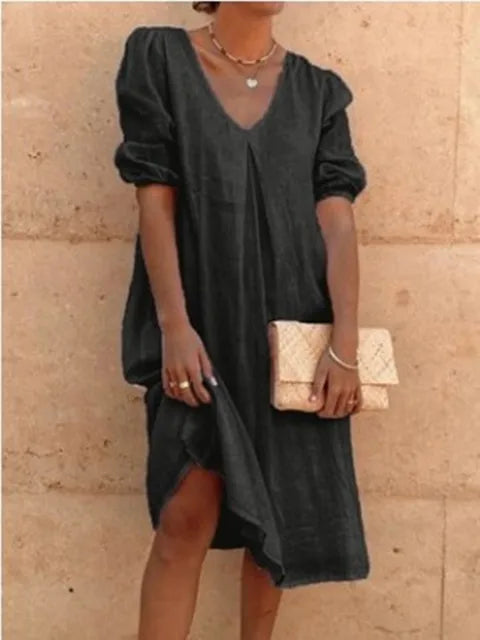 Fanny Women's V-Neck Midi Dress – Sleeveless Lightweight Summer Dress