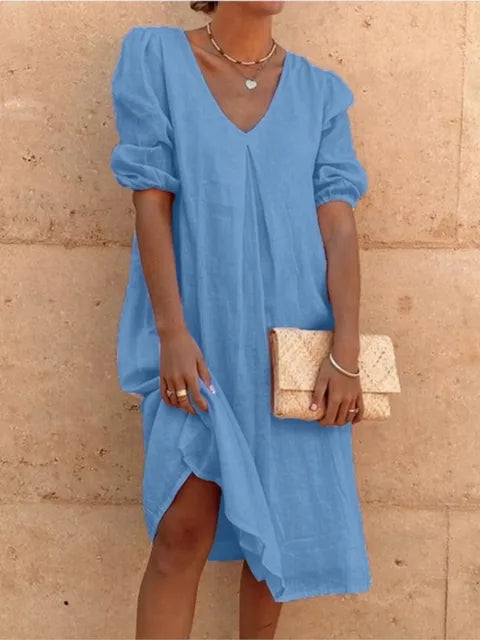 Fanny Women's V-Neck Midi Dress – Sleeveless Lightweight Summer Dress