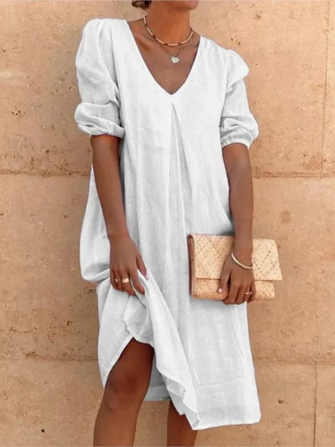 Fanny Women's V-Neck Midi Dress – Sleeveless Lightweight Summer Dress