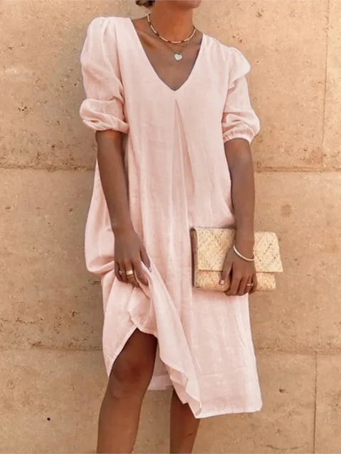 Fanny Women's V-Neck Midi Dress – Sleeveless Lightweight Summer Dress