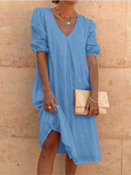 Fanny Women's V-Neck Midi Dress – Sleeveless Lightweight Summer Dress