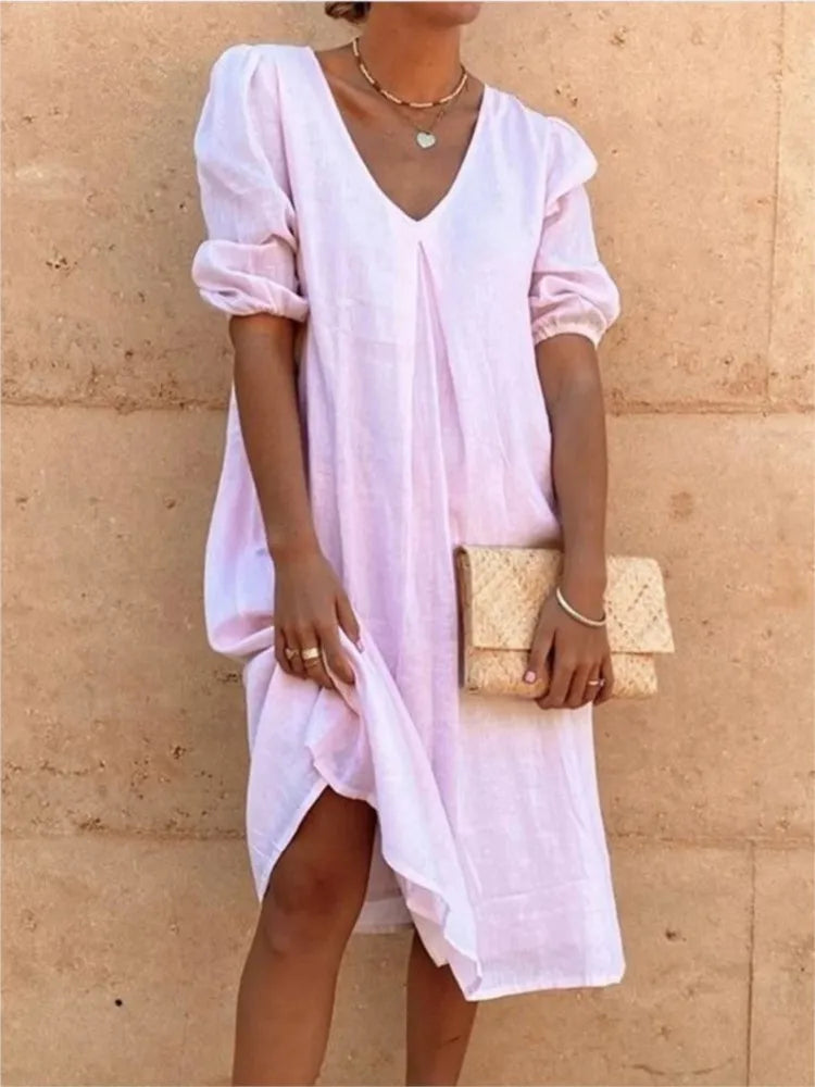 Fanny Women's V-Neck Midi Dress – Sleeveless Lightweight Summer Dress