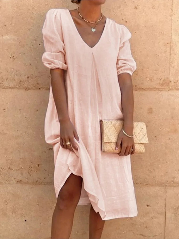 Fanny Women's V-Neck Midi Dress – Sleeveless Lightweight Summer Dress