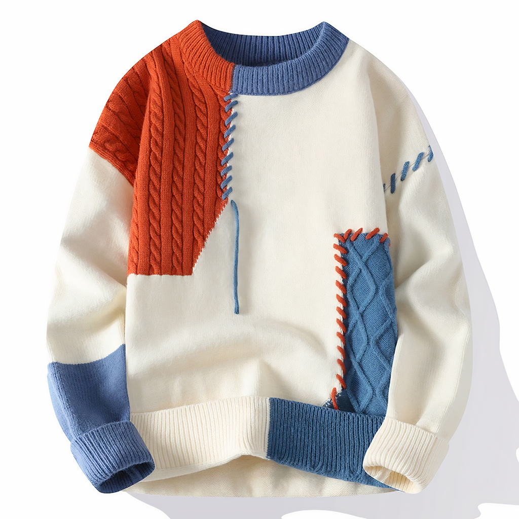Dave Men's Patchwork Sweater – Warm Casual Winter Knit Pullover