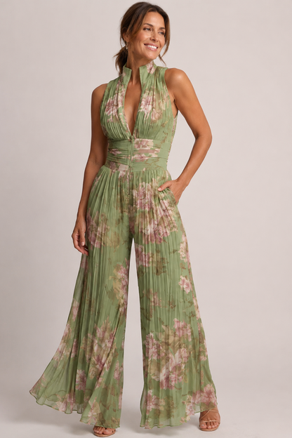 Djoni Elegant Jumpsuit Women | Sleeveless Halter, Wide Pleated Legs 0