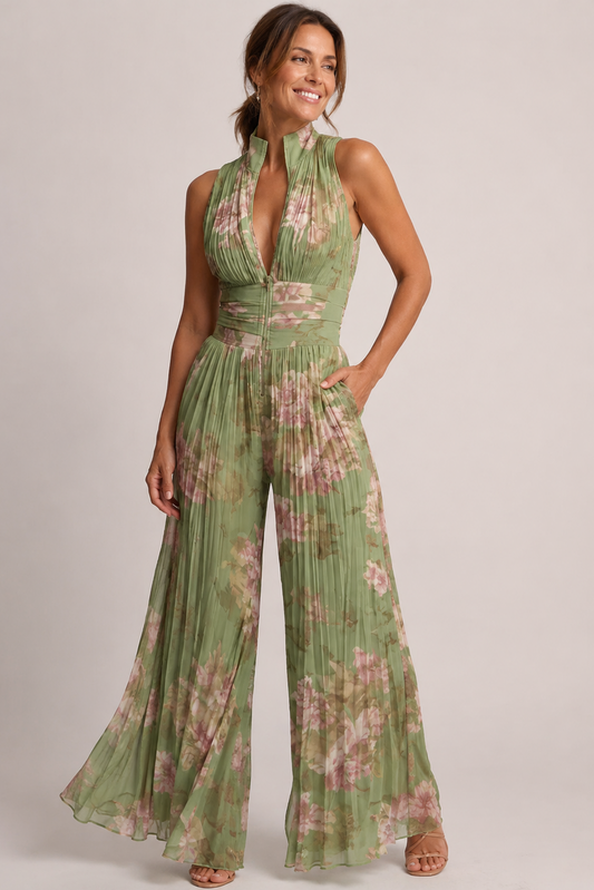 Djoni Elegant Jumpsuit Women | Sleeveless Halter, Wide Pleated Legs 0