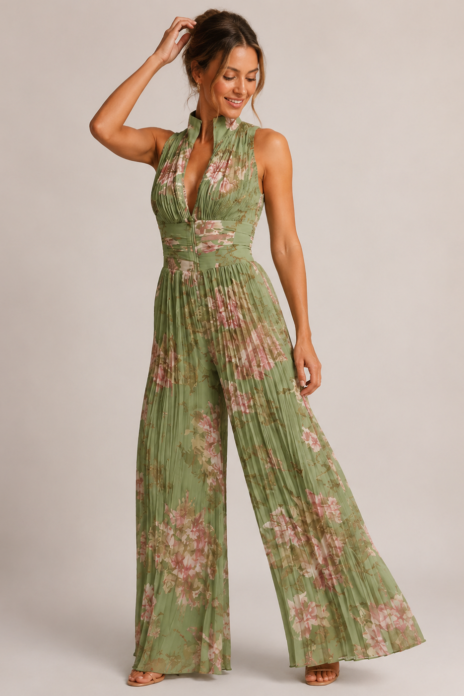 Djoni Elegant Jumpsuit Women | Sleeveless Halter, Wide Pleated Legs 1