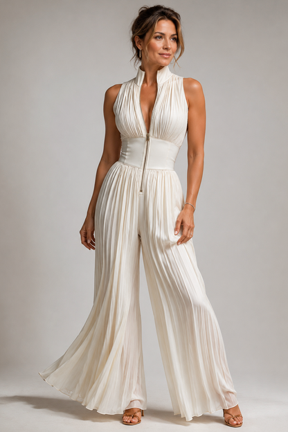 Djoni Elegant Jumpsuit Women | Sleeveless Halter, Wide Pleated Legs 2