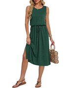 Natalie Women's Sleeveless Midi Dress – A-Line Summer Dress with Pockets