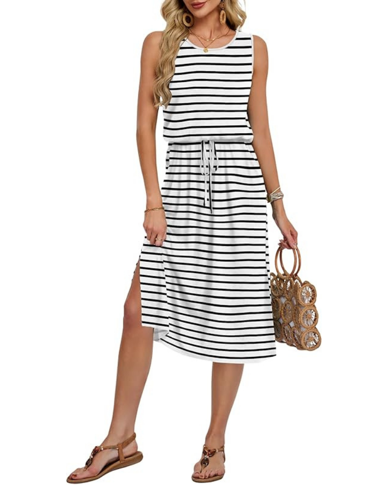 Abito midi senza maniche da donna Natalie – Abito estivo svasato con tasche