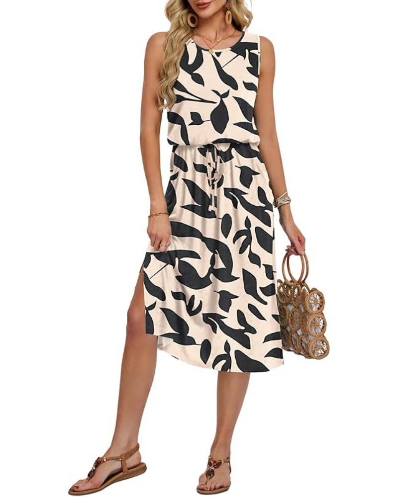 Abito midi senza maniche da donna Natalie – Abito estivo svasato con tasche