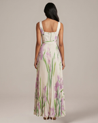 Abito lungo floreale da donna Audrey – Elegante abito da sera plissettato dalla vestibilità fluida