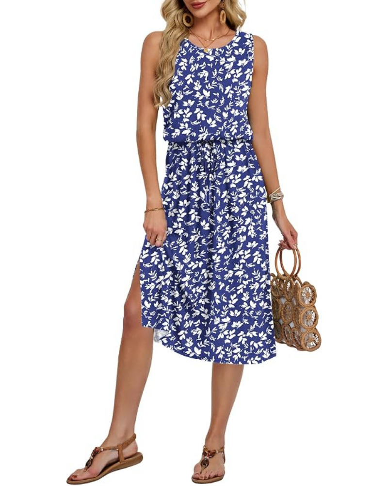Abito midi senza maniche da donna Natalie – Abito estivo svasato con tasche