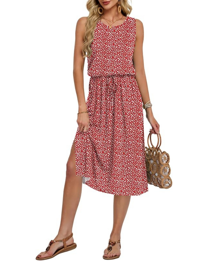 Abito midi senza maniche da donna Natalie – Abito estivo svasato con tasche
