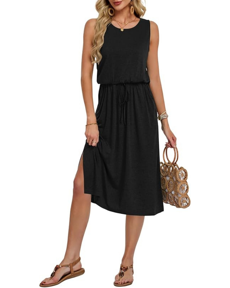 Abito midi senza maniche da donna Natalie – Abito estivo svasato con tasche